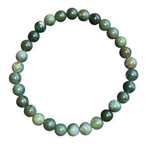 New Healing Stone Green Moss Agate Bead Stretch Bracelet Stability Growth Love